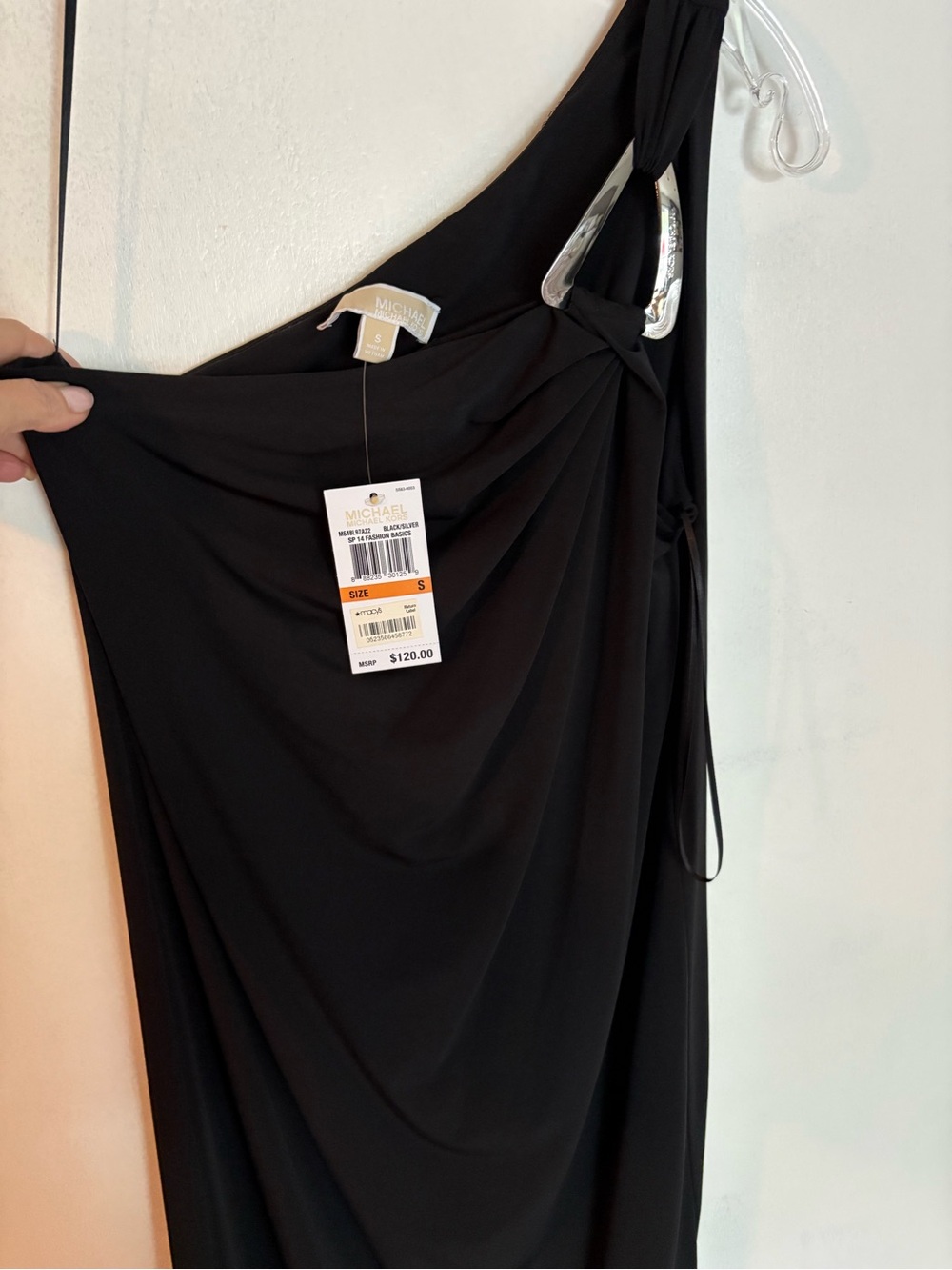MICHAEL Michael Kors Black One-Shoulder Draped Maxi Skirt
